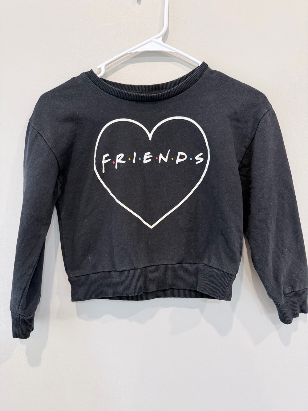 FRIENDS Black Sweatshirt with White Heart Graphic